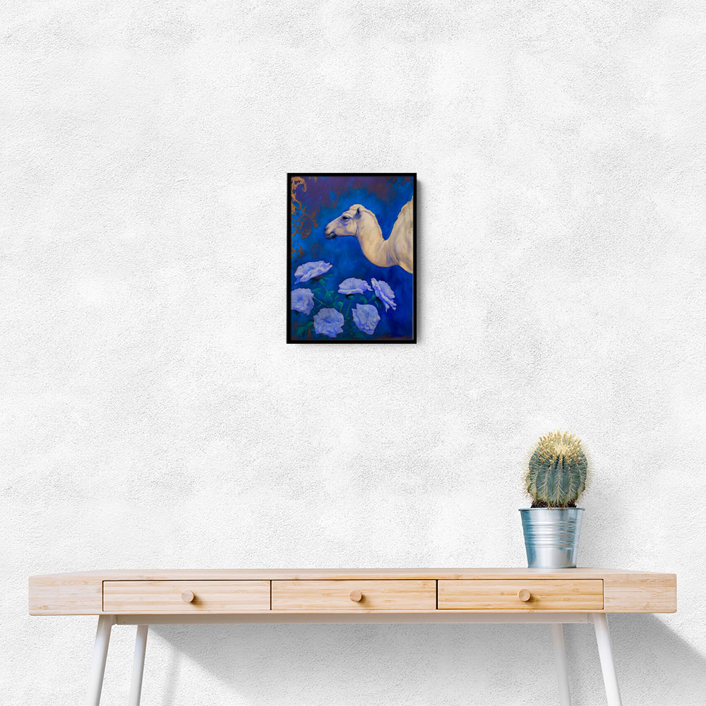 Camel With Blue Flowers Wall Art